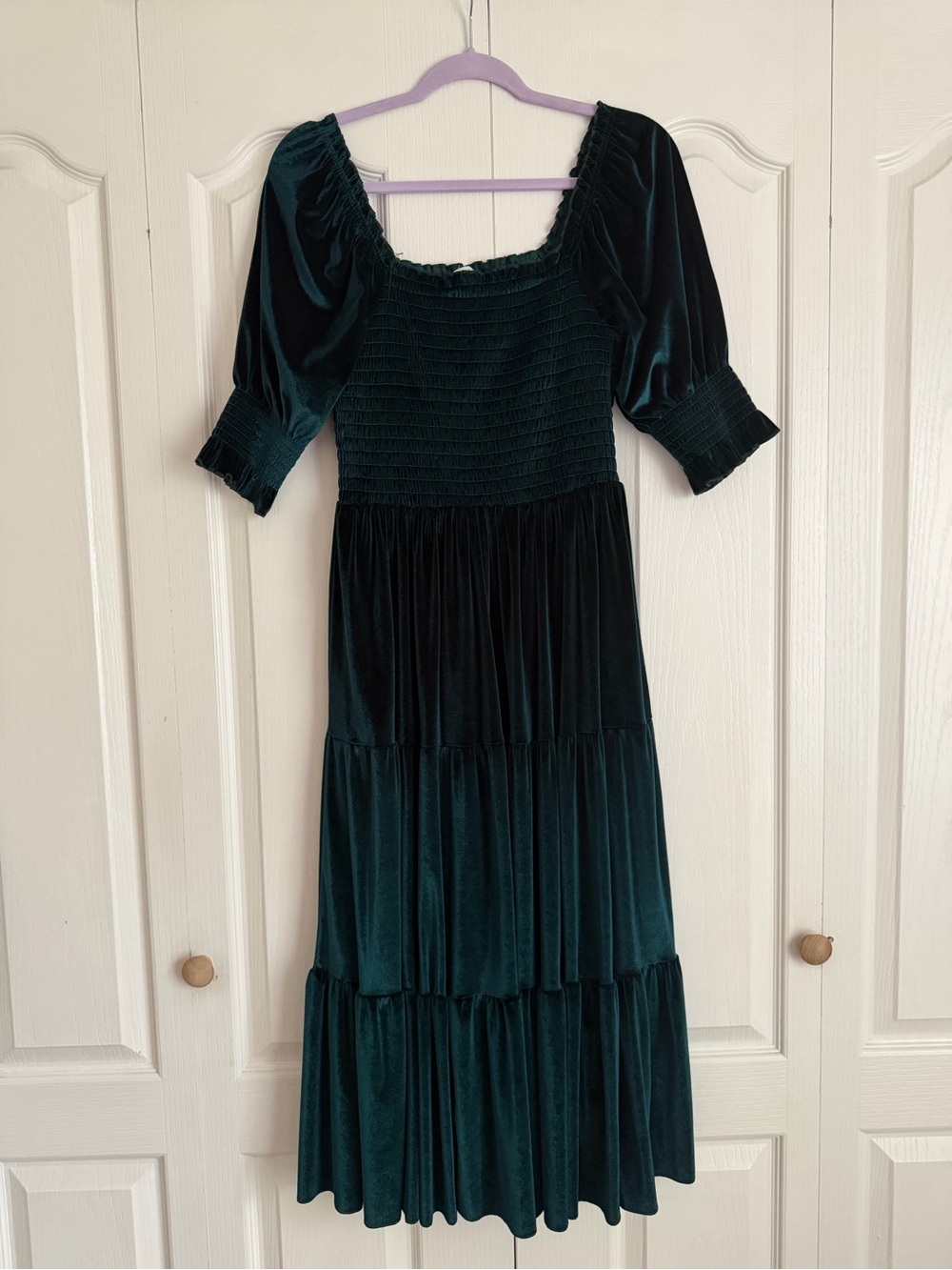 Baltic Born Velvet Tiered Midi Dress in Deep Teal